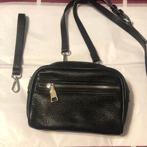 Black leather grain crossbody/ wristlet